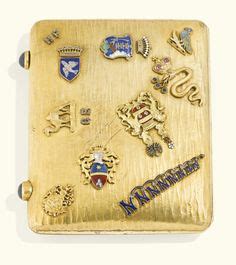 antique enamel box in pouch with coat of arms 